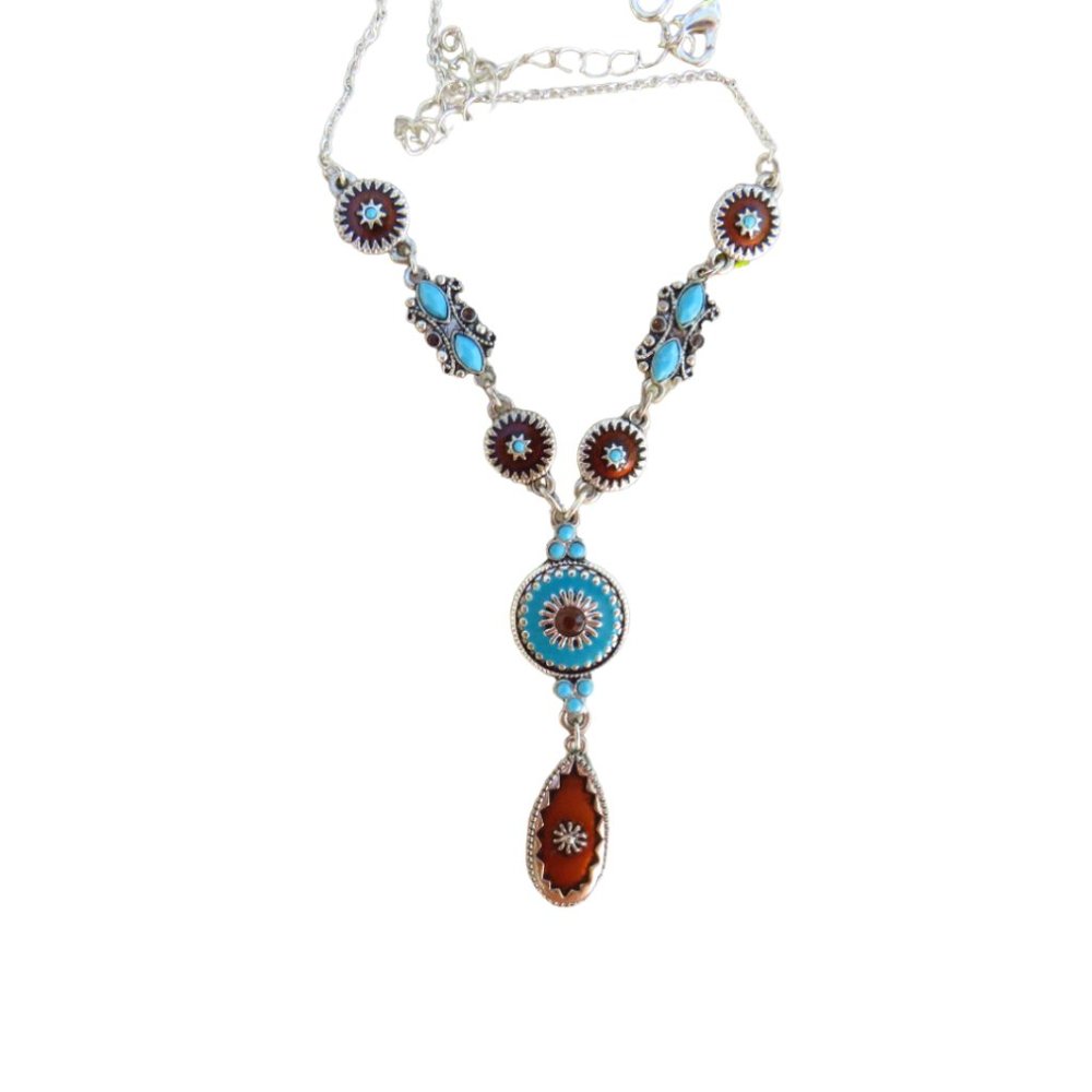 Silver Tone w/Synthetic Turquoise & Sunstone